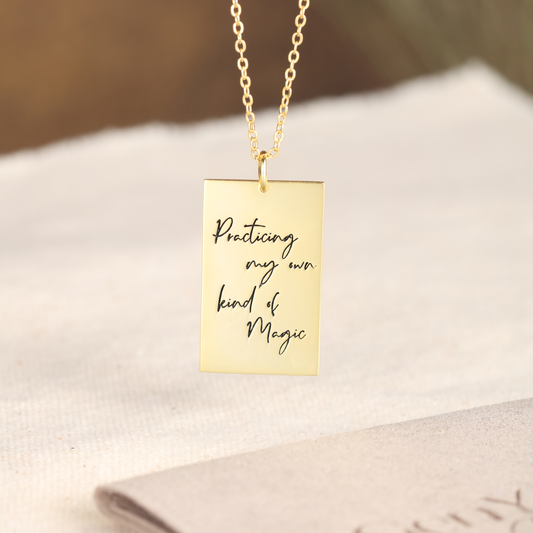 Personalized Handwriting Rectangle Pendant Necklace: Custom Script in 925 Sterling Silver