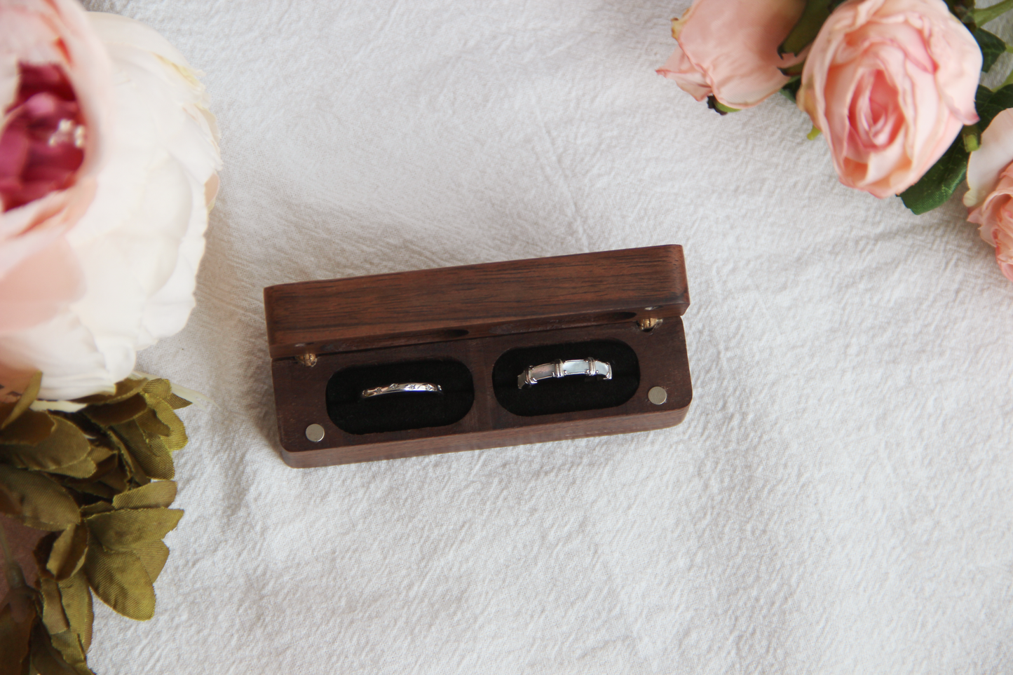 Exquisite Walnut Wedding Ring Box - Handcrafted Elegance for Your Special Day