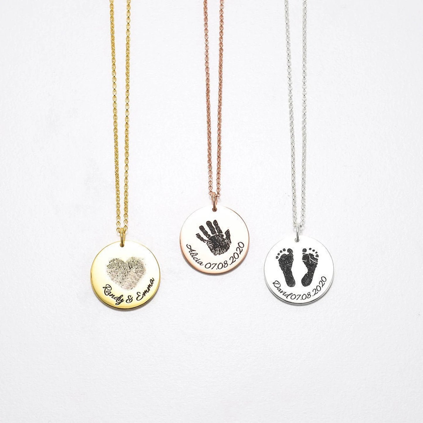 Custom Fingerprint/Paw Print Round Disc Necklace: Engraved Text and Personalized Imprint in 925 Sterling Silver