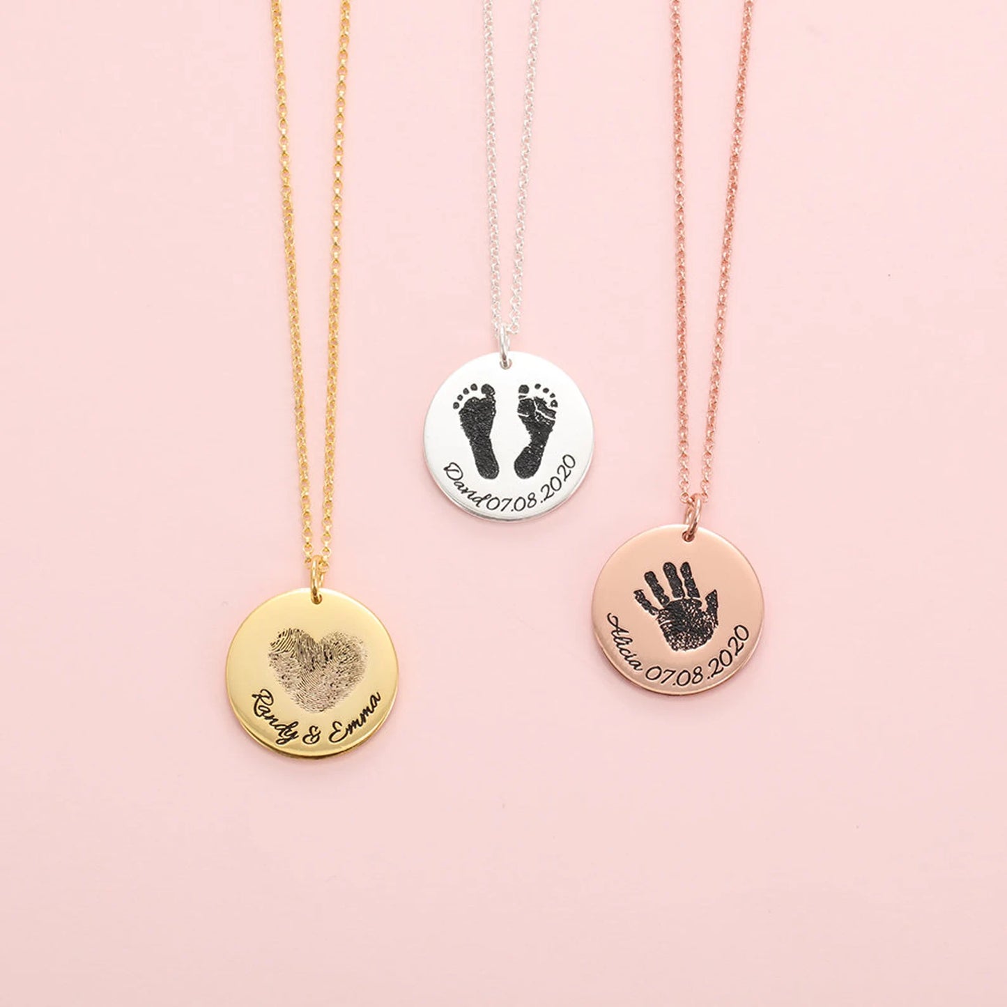 Custom Fingerprint/Paw Print Round Disc Necklace: Engraved Text and Personalized Imprint in 925 Sterling Silver