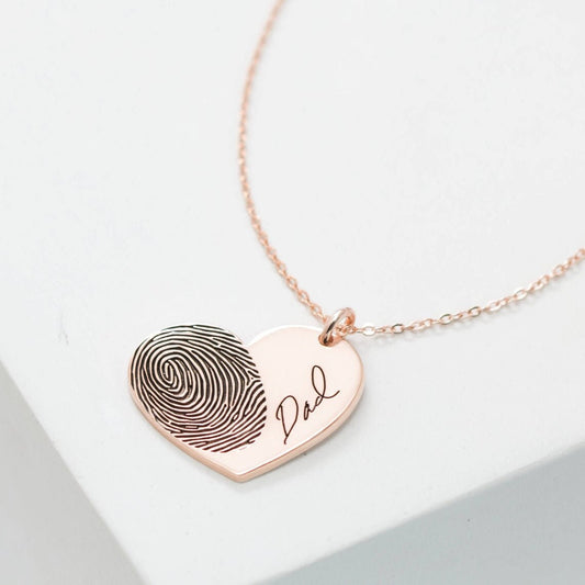 Heart Personalised Fingerprint & Handprint Dainty Necklace - The Ultimate Personalised Gift for Her