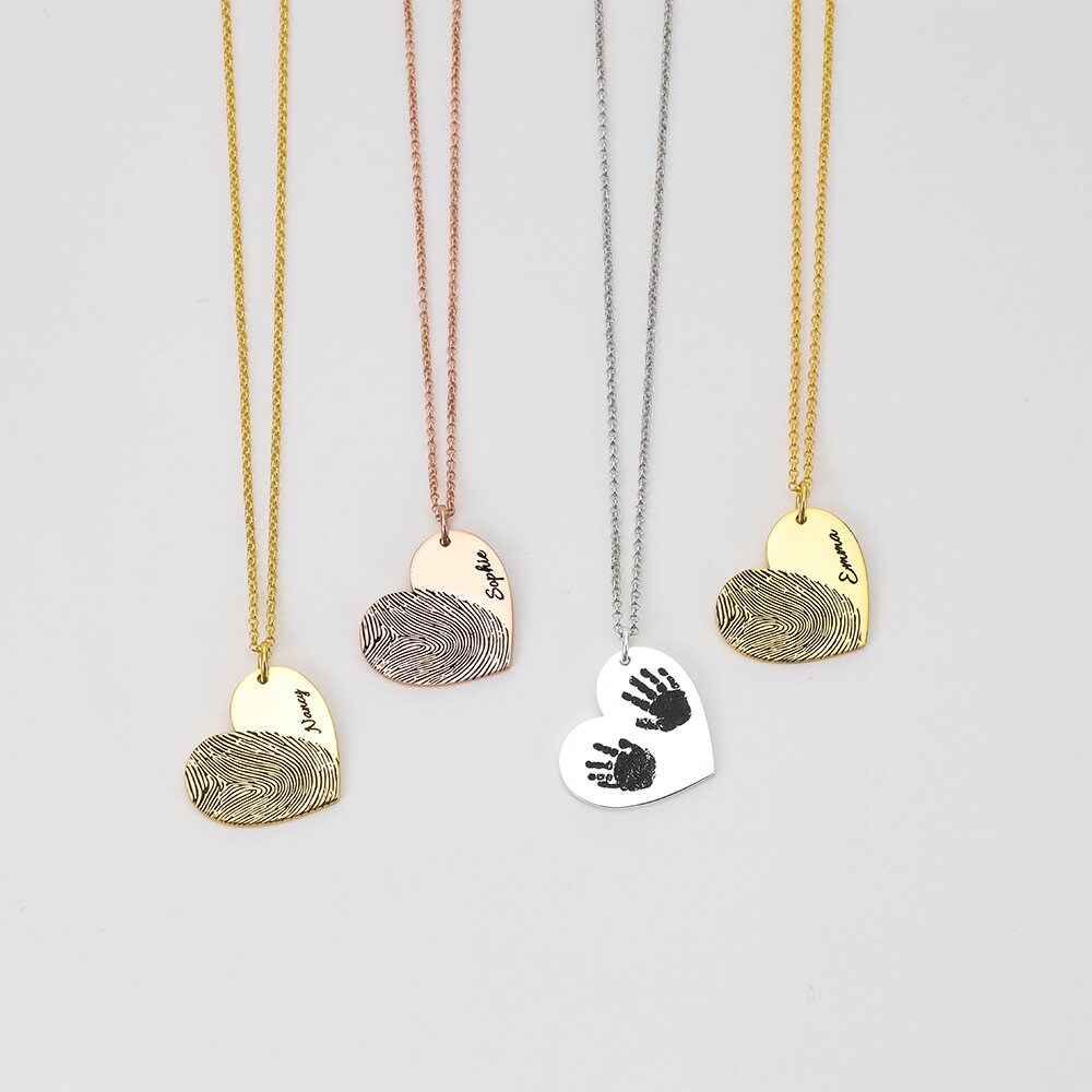 Heart Personalised Fingerprint & Handprint Dainty Necklace - The Ultimate Personalised Gift for Her