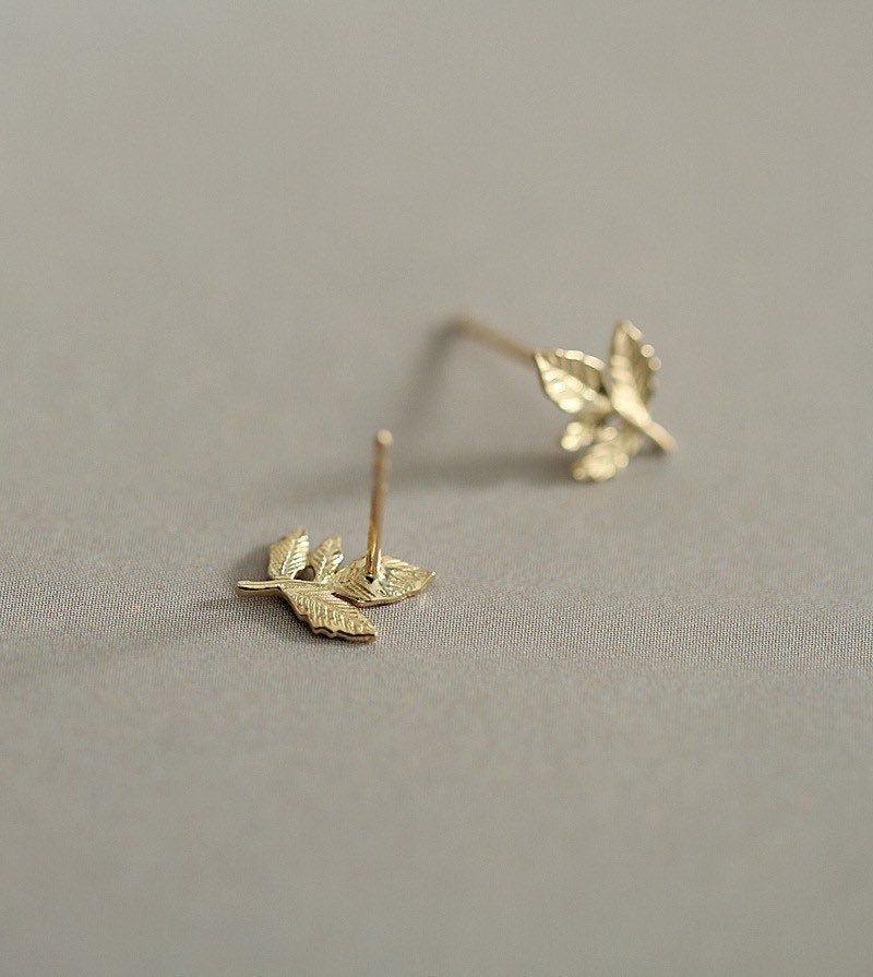 Autumn Leaf Earring Studs - 9ct Solid Gold