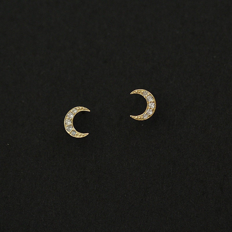 Moon Earring Studs - 9ct Solid Gold