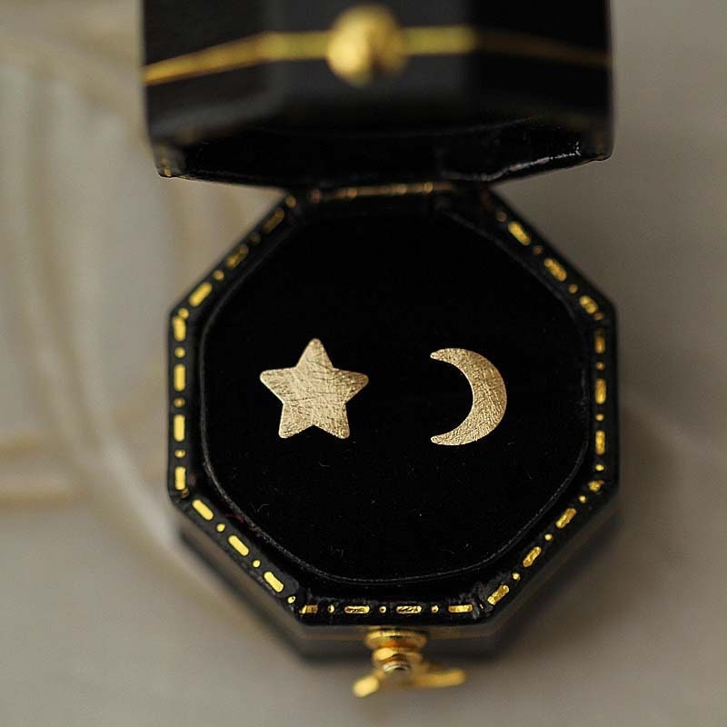 Moon & Stars Dainty 9ct Solid Gold Earrings