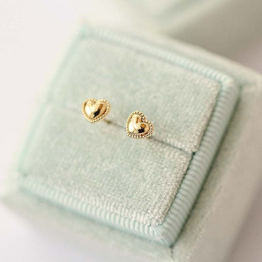 Enchanting Heart Earring Studs - Solid 14ct Gold