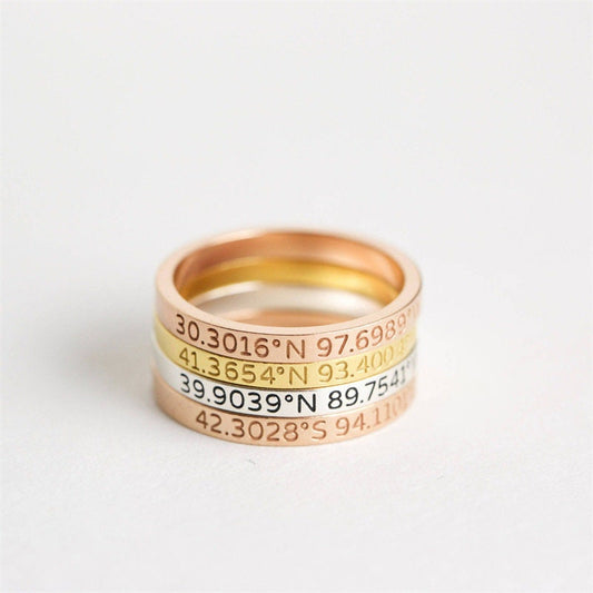 GPS Coordinates Ring: Longitude and Latitude Sterling Silver Band