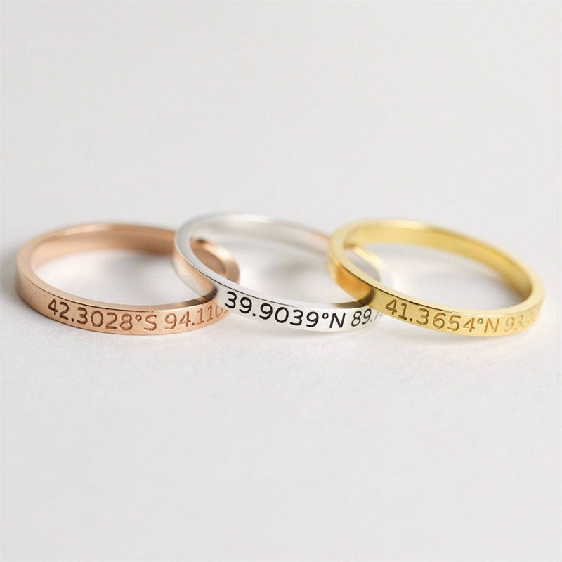 GPS Coordinates Ring: Longitude and Latitude Sterling Silver Band
