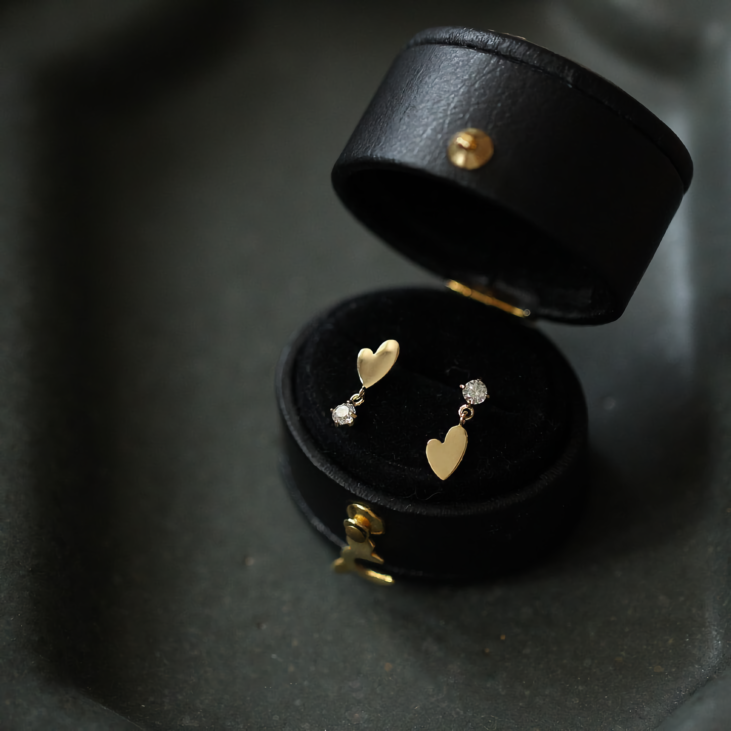 14K Solid Gold Heart Dangle Stud Earrings | Minimalist Handmade Jewelry by GenY