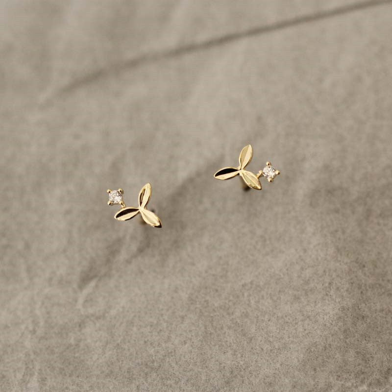 9K Solid Gold Petal Stud Earrings | Minimalist Handmade Jewelry by GenY Studio