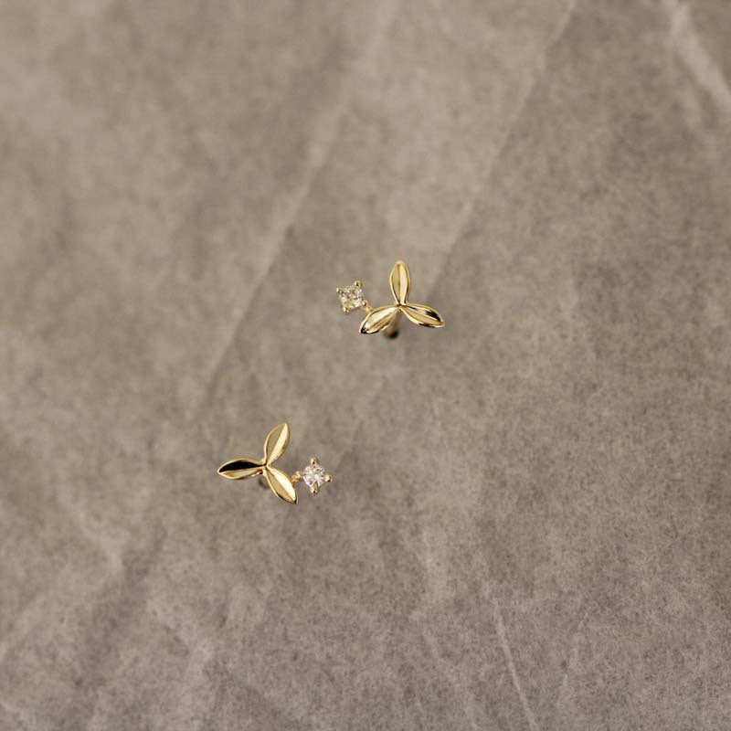 9K Solid Gold Petal Stud Earrings | Minimalist Handmade Jewelry by GenY Studio