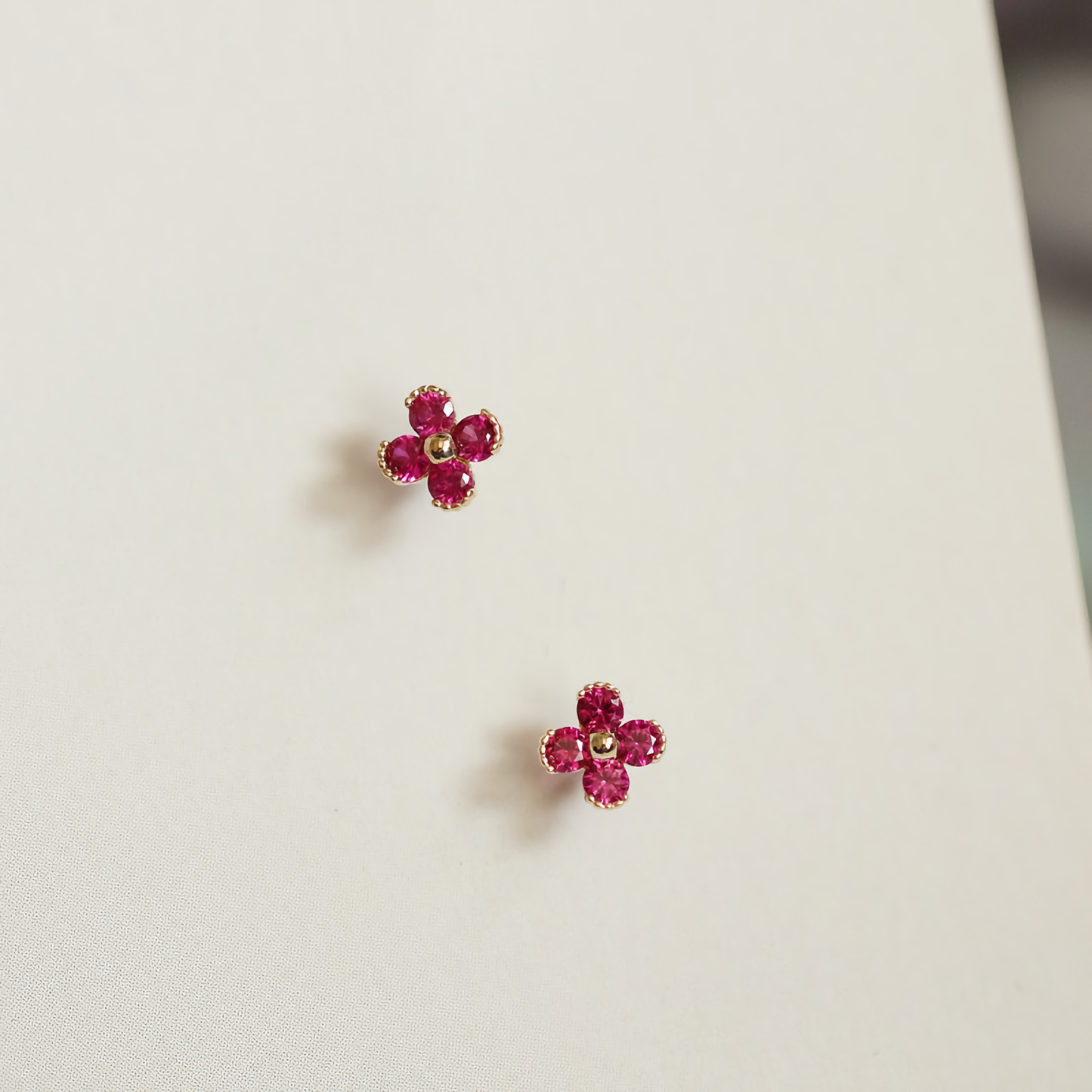 9K Solid Gold Red Flower Stud Earrings | Minimalist Handmade Jewelry by GenY