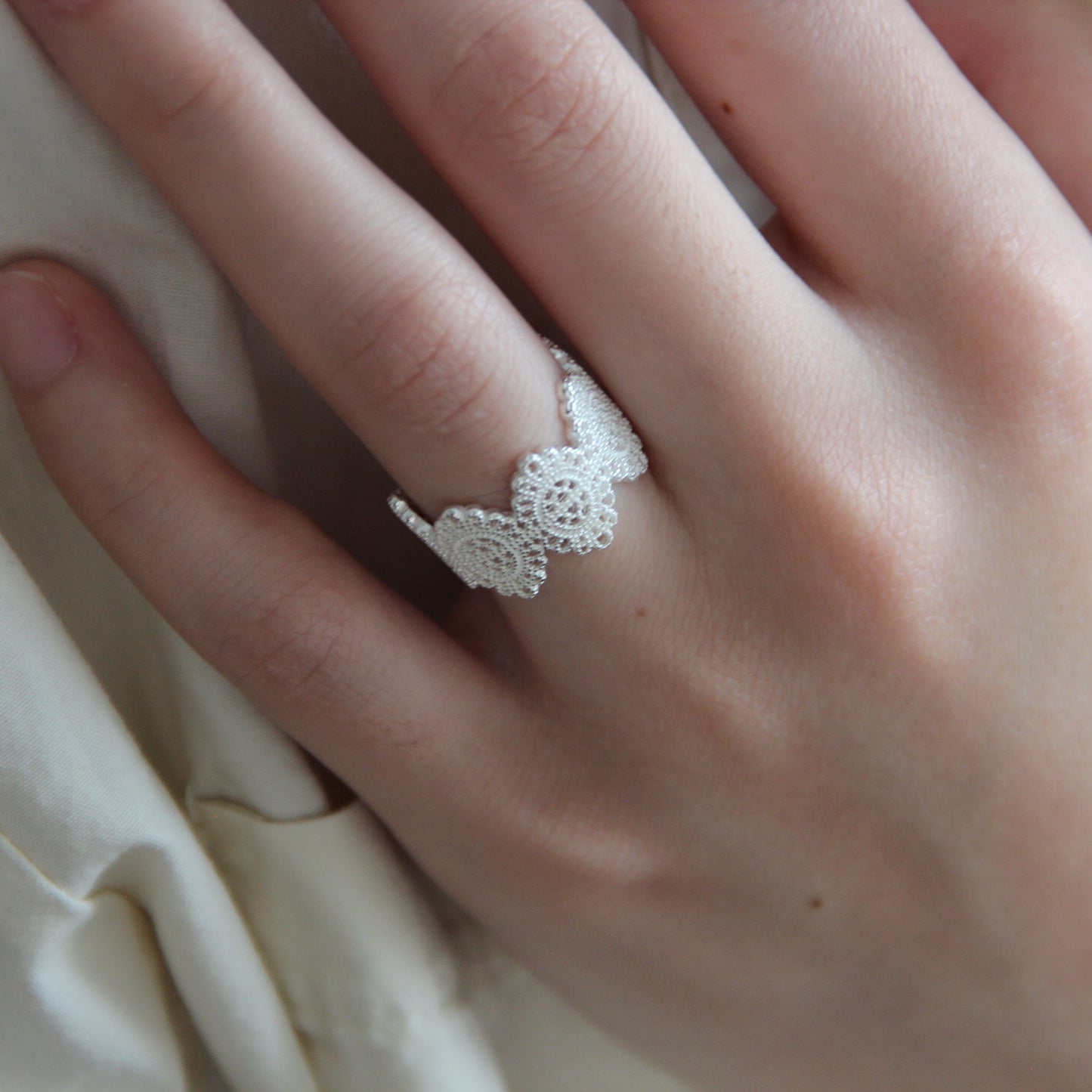 925 Silver Filigree Ring, Vintage Lace Ring, Unique Wide Band Rings, Lace Ring, Sterling Silver Statement Jewelry Gift for Her