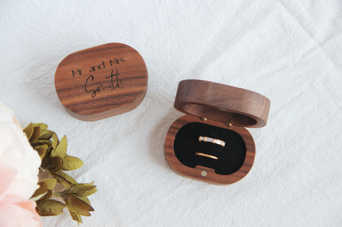 Charming Walnut Wedding Ring Box - Compact Luxury for Your Cherished Moment