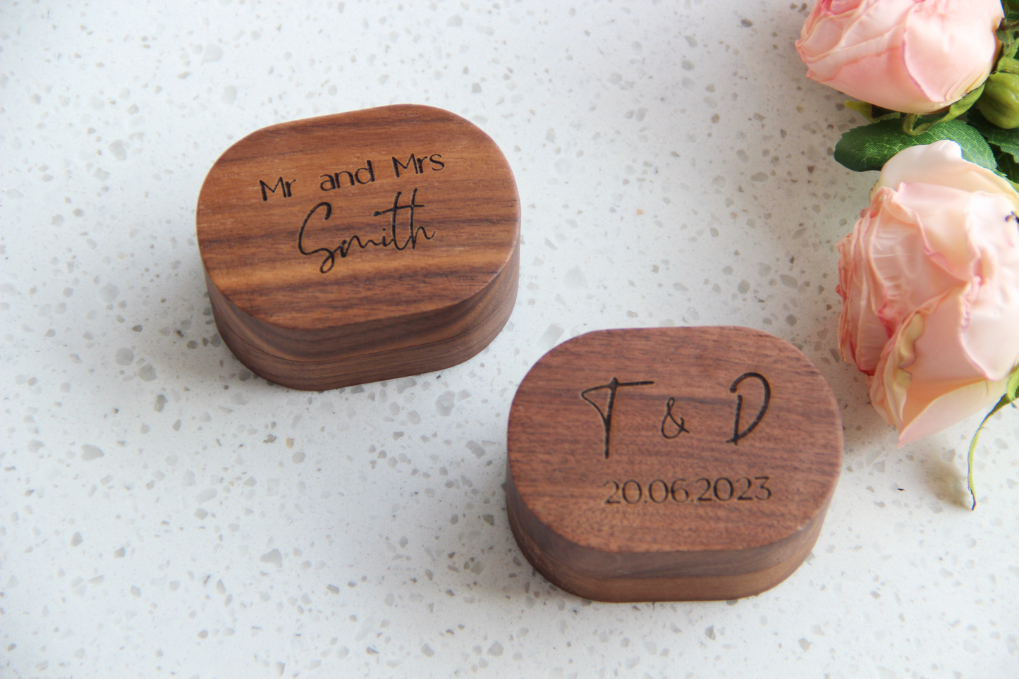 Charming Walnut Wedding Ring Box - Compact Luxury for Your Cherished Moment