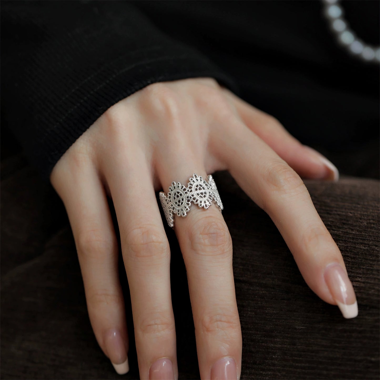 925 Silver Filigree Ring, Vintage Lace Ring, Unique Wide Band Rings, Lace Ring, Sterling Silver Statement Jewelry Gift for Her