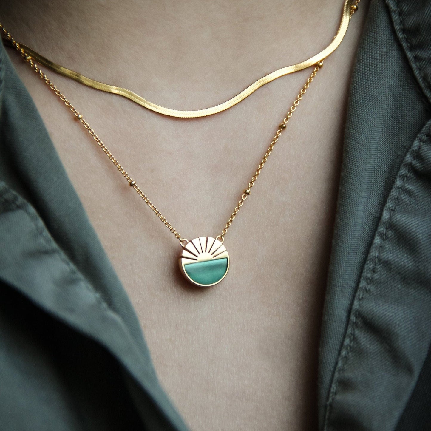 Malachite Sun Boho Necklace | 18ct Gold-Fill on 925 Sterling Silver by GenYStudio