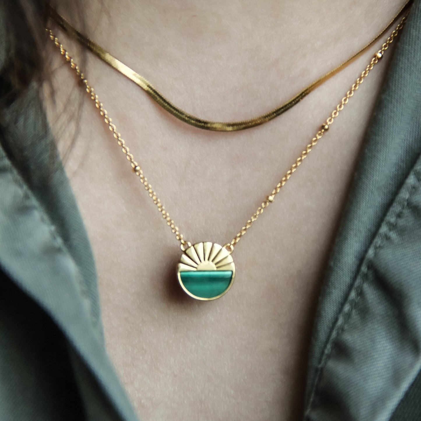 Malachite Sun Boho Necklace | 18ct Gold-Fill on 925 Sterling Silver by GenYStudio