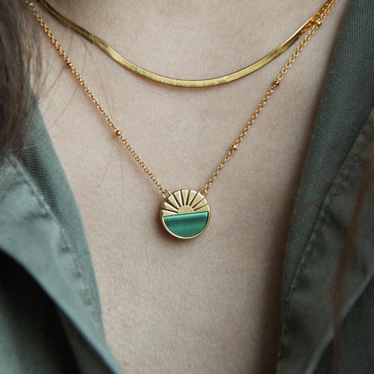 Malachite Sun Boho Necklace | 18ct Gold-Fill on 925 Sterling Silver by GenYStudio