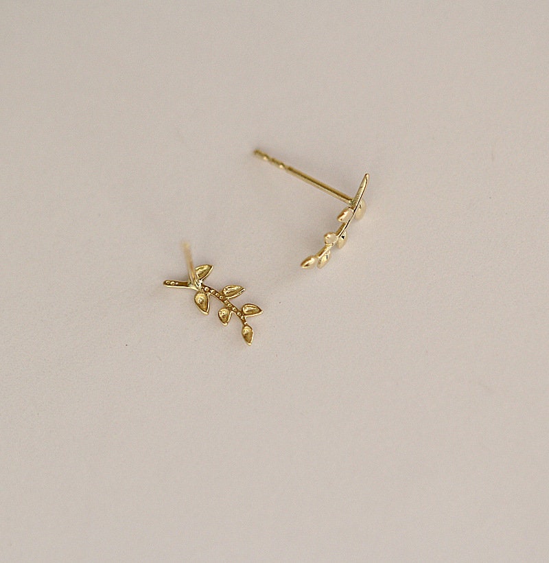 9ct Solid Gold Leaf Branch Earrings | Handmade Nature-Inspired Jewelry